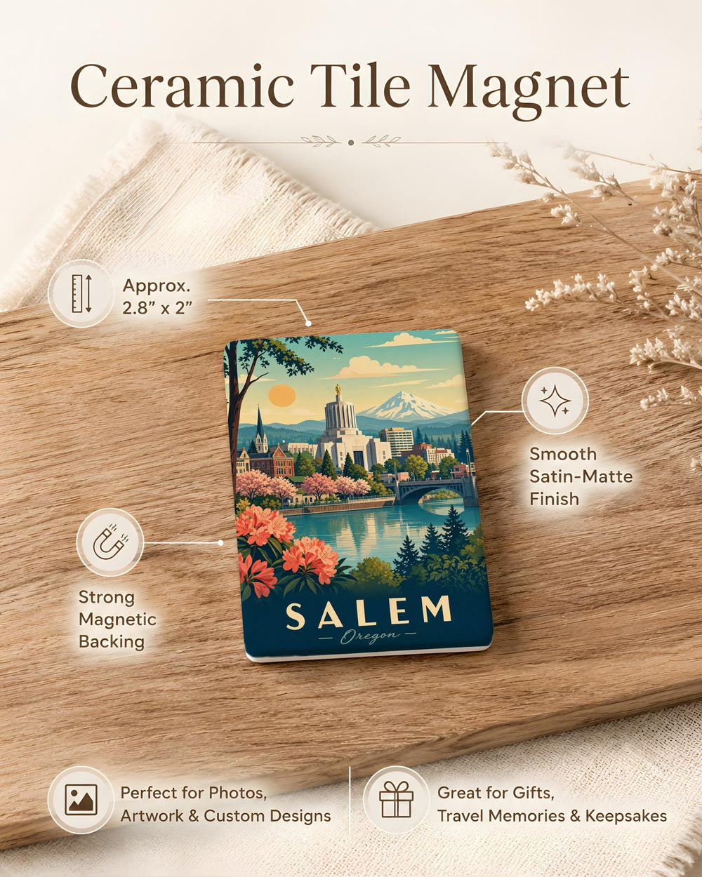 Salem Oregon Fridge Magnet, Salem OR Souvenir Magnet, Oregon Travel Gift, Salem Keepsake Magnet, Pacific Northwest Magnet