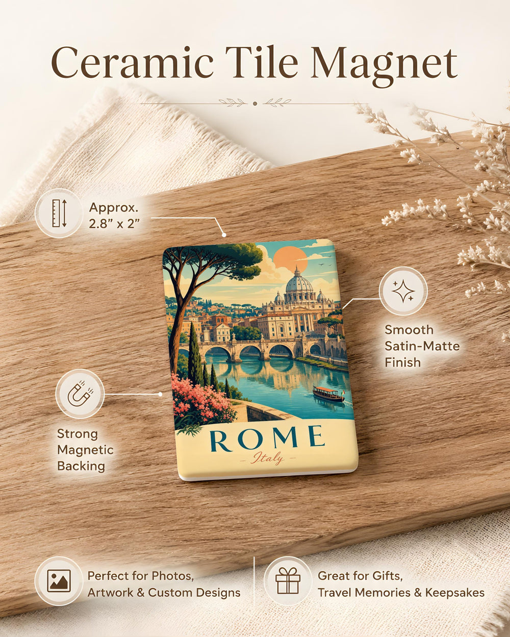 Rome Italy Fridge Magnet, Rome Travel Souvenir, Colosseum Landmark Magnet, Italian Vacation Keepsake, Rome City Gift