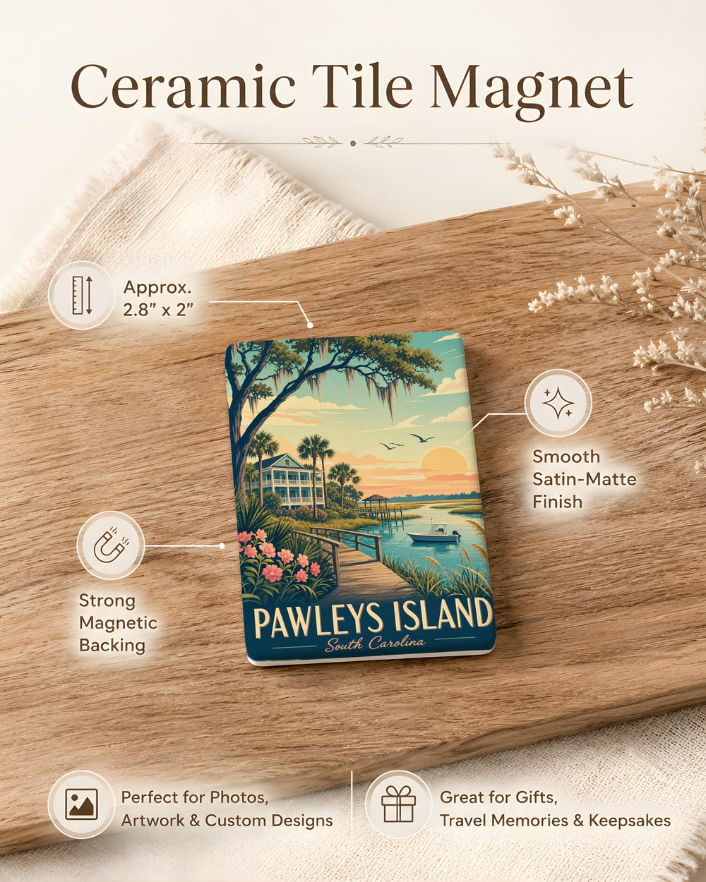 Pawleys Island Fridge Magnet, South Carolina Coastal Souvenir, Beach Vacation Keepsake, Oceanfront Travel Gift