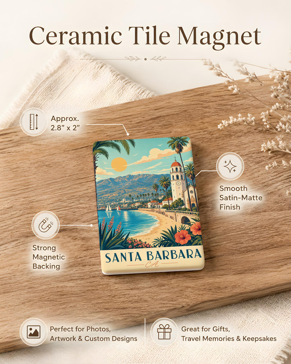 Santa Barbara CA Fridge Magnet, Santa Barbara California Souvenir Magnet, Coastal City Travel Gift, Vacation Keepsake Magnet