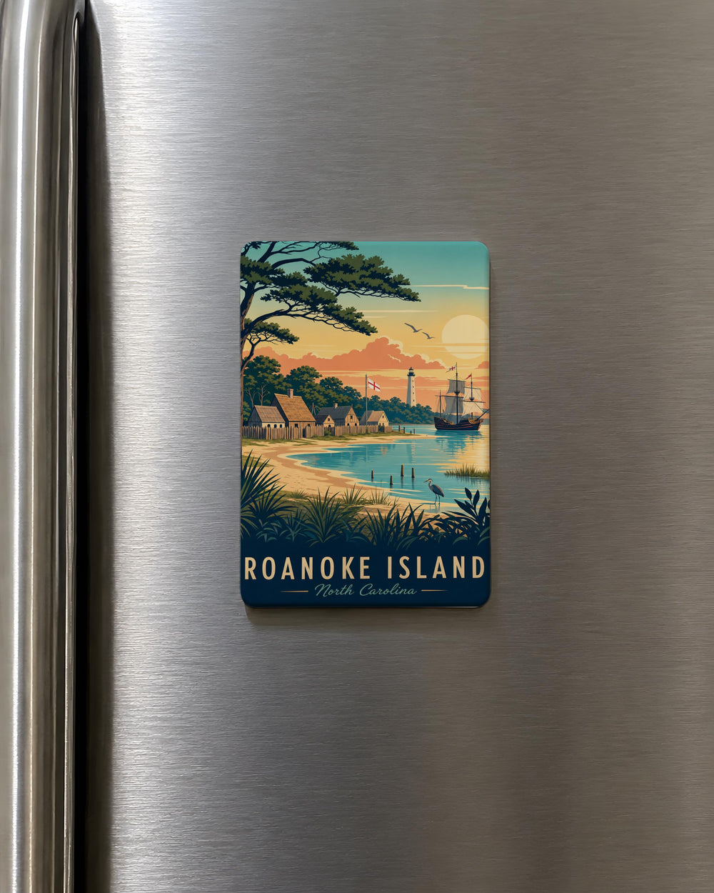 Roanoke Island Fridge Magnet, Outer Banks North Carolina Souvenir Magnet, Roanoke Island Travel Gift, Coastal Landmark Magnet