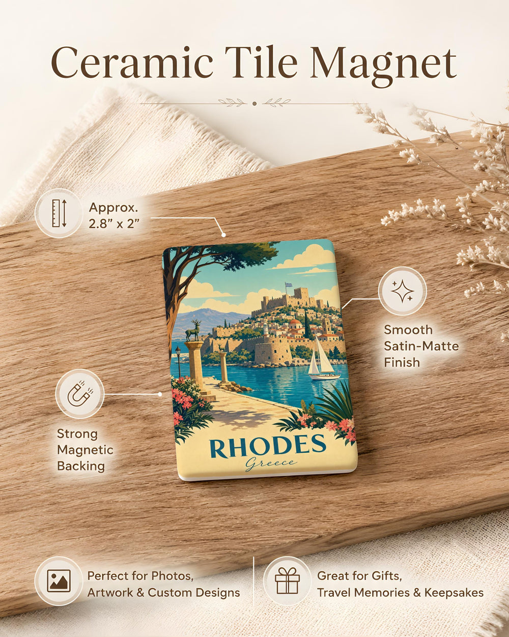 Rhodes Greece Fridge Magnet, Rhodes Island Souvenir, Old Town Landmarks Travel Keepsake, Greece Vacation Gift, Greek Island Decor
