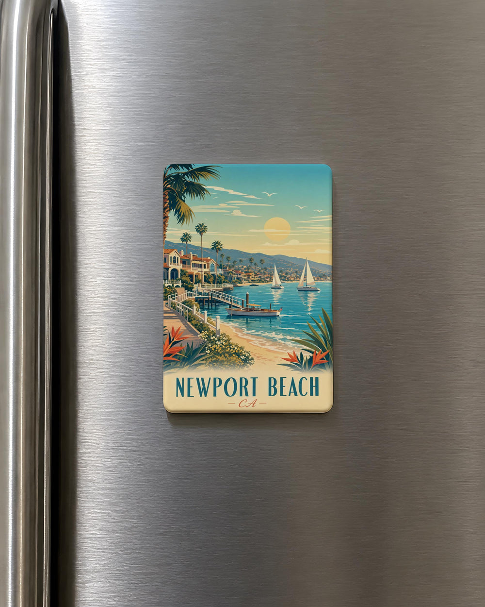 Newport Beach CA Fridge Magnet, California Coastal Souvenir Magnet, Newport Beach Travel Gift, Beach Town Keepsake Magnet