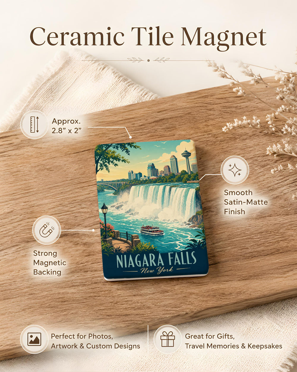 Niagara Falls NY Fridge Magnet, Niagara Falls Souvenir Magnet, New York Travel Gift, Waterfall Landmark Magnet
