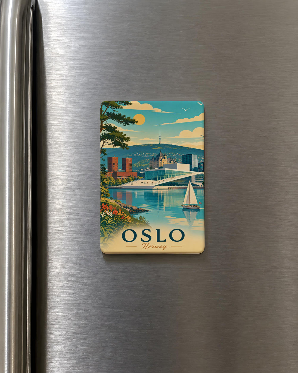 Oslo Norway Fridge Magnet, Oslo Souvenir Magnet, Norway Travel Gift, Scandinavian City Landmark Keepsake Magnet