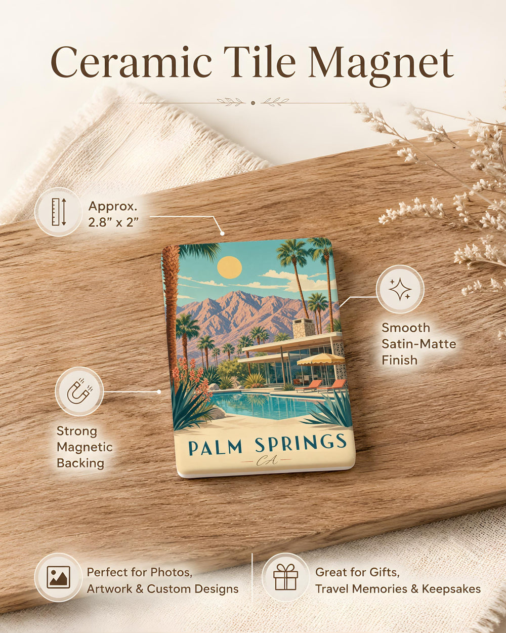 Palm Springs CA Fridge Magnet, Palm Springs California Souvenir Magnet, Desert Vacation Travel Keepsake Gift