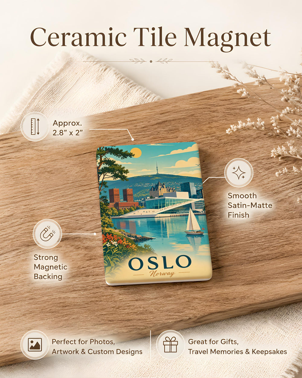 Oslo Norway Fridge Magnet, Oslo Souvenir Magnet, Norway Travel Gift, Scandinavian City Landmark Keepsake Magnet