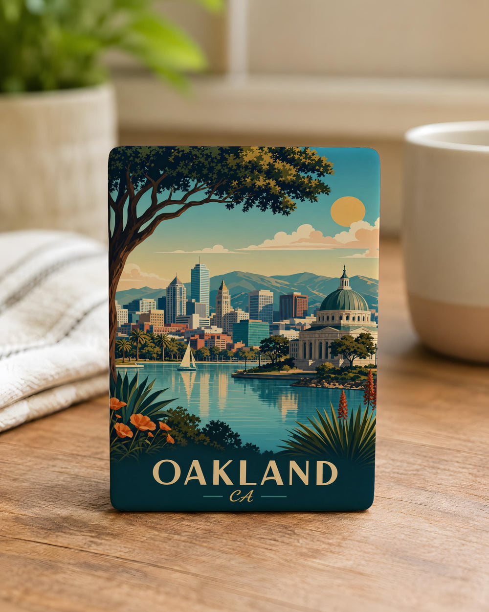 Oakland, California Fridge Magnet, Oakland CA Souvenir Magnet, Bay Area Travel Gift, Oakland Skyline Landmark Magnet