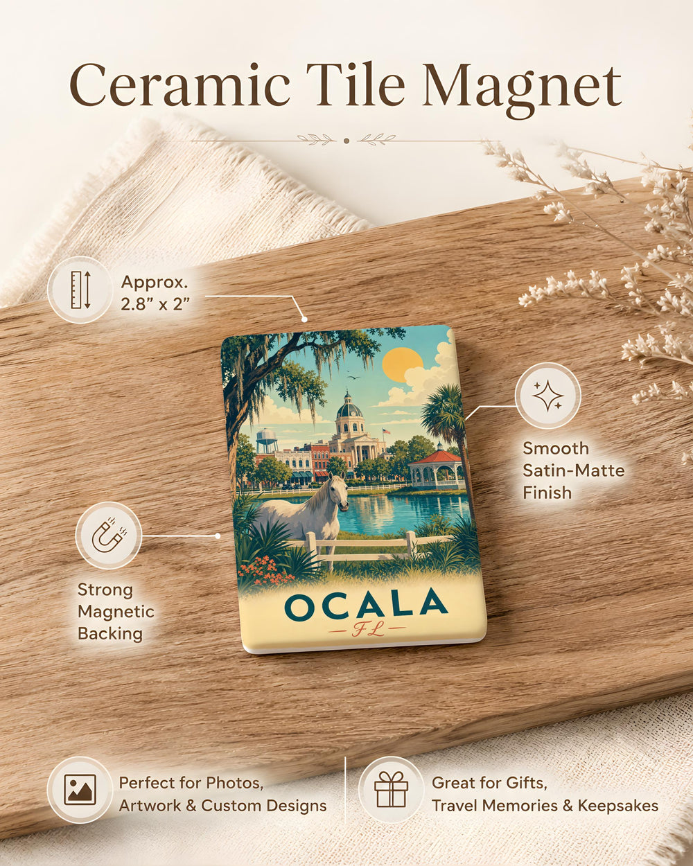 Ocala FL Fridge Magnet, Ocala Florida Souvenir Magnet, City Name Refrigerator Magnet, Florida Travel Keepsake Magnet
