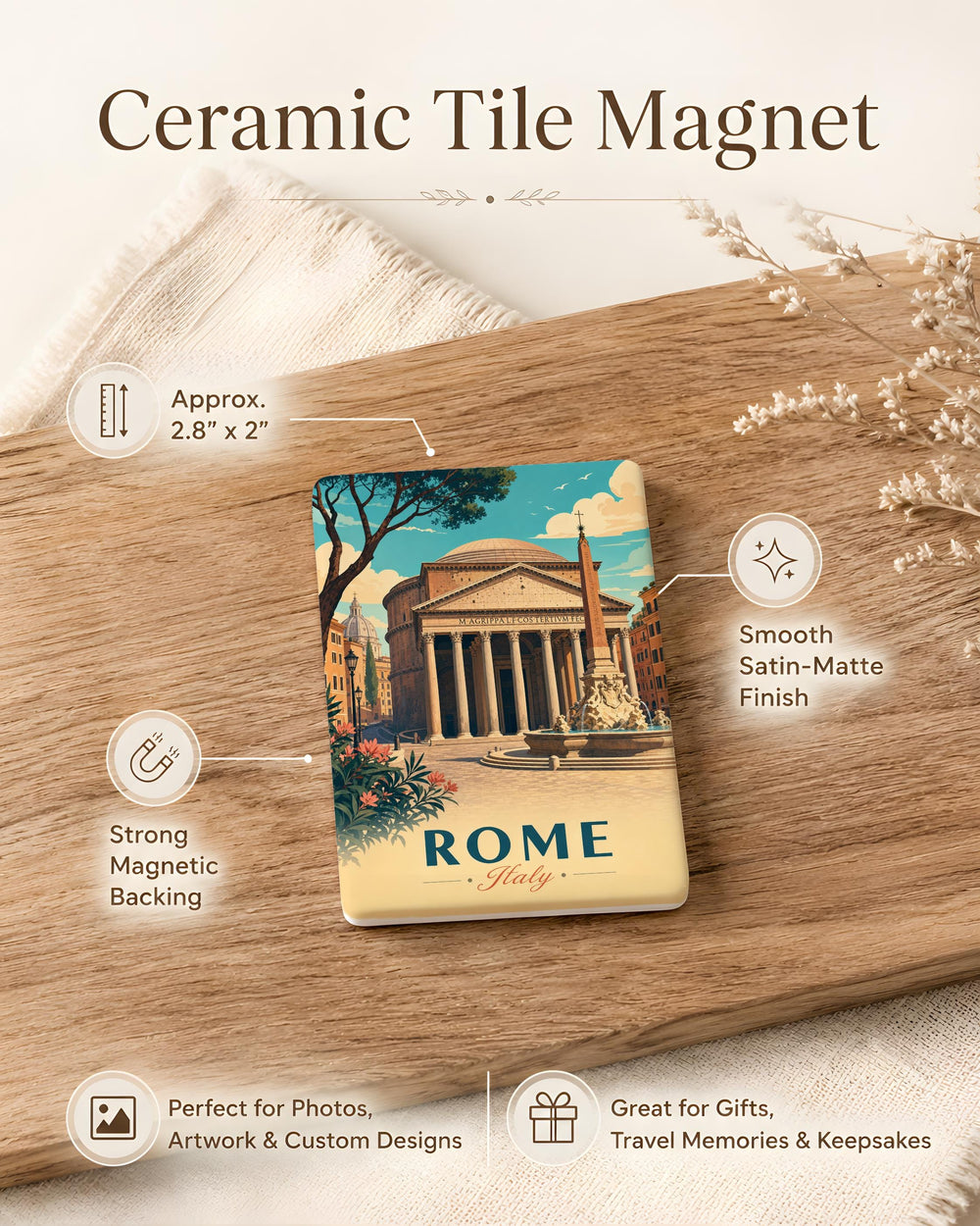 Pantheon Fridge Magnet, Rome Italy Landmark Souvenir Magnet, Ancient Roman Temple Dome Travel Gift Magnet