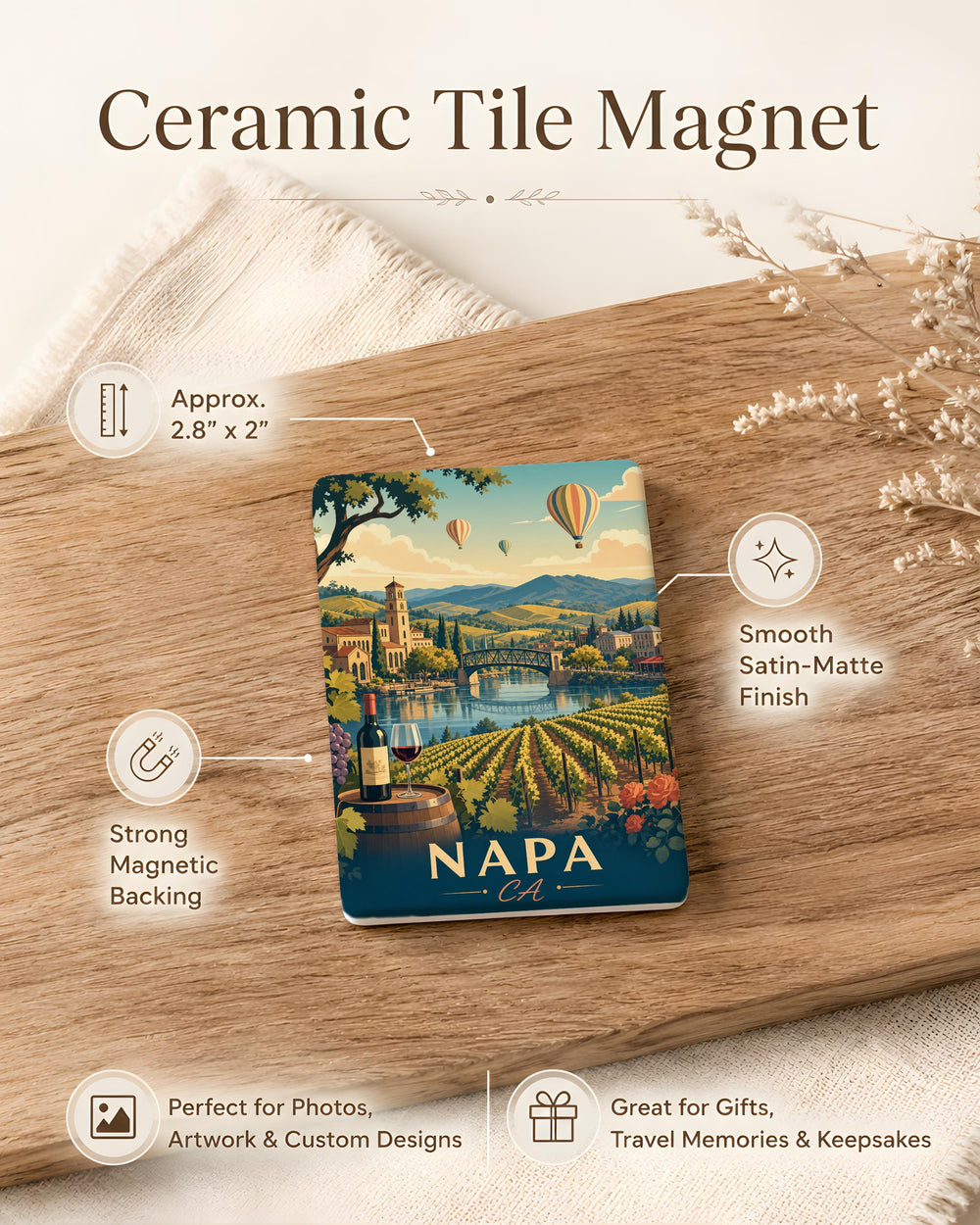 Napa California Fridge Magnet, Napa CA Souvenir Magnet, Napa Valley Travel Gift, Wine Country Kitchen Magnet