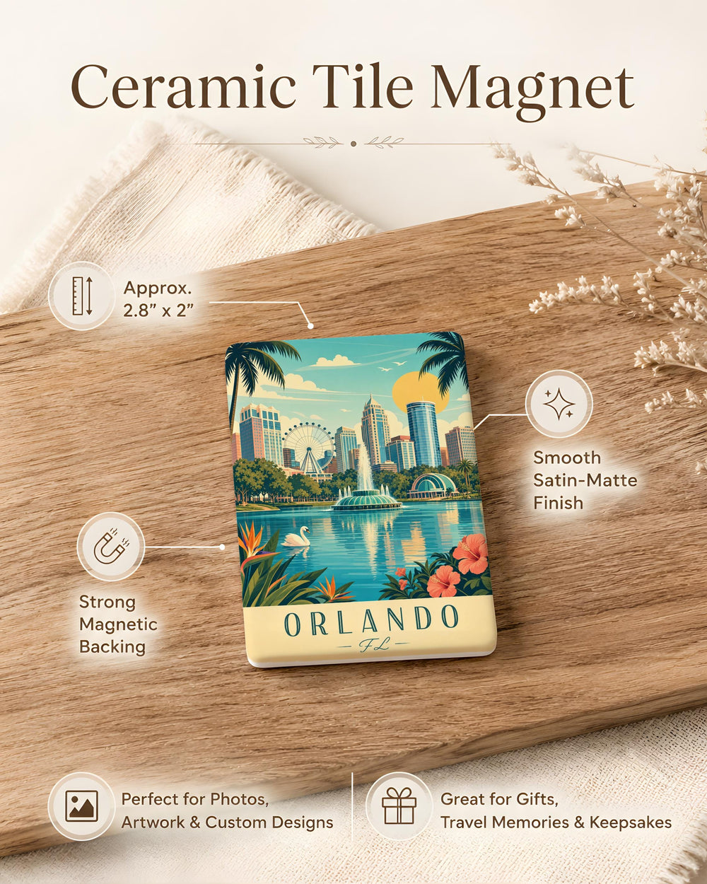 Orlando Florida Fridge Magnet, Orlando FL Souvenir Magnet, Orlando City Travel Gift, Florida Vacation Keepsake Magnet