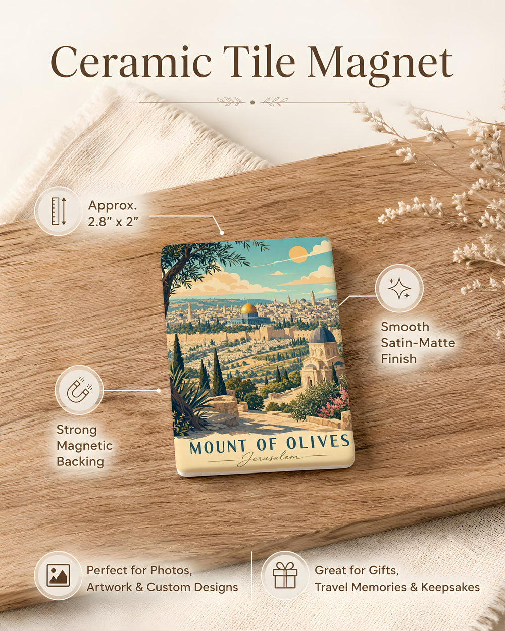 Mount of Olives Fridge Magnet, Jerusalem Holy Land Souvenir Magnet, Biblical Israel Christian Gift Magnet
