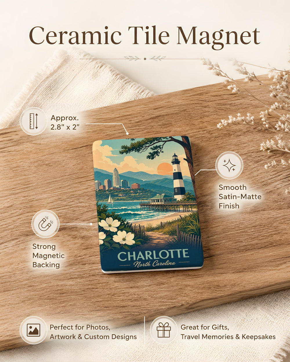 North Carolina Fridge Magnet, North Carolina Souvenir Magnet, North Carolina Travel Gift, North Carolina State Magnet