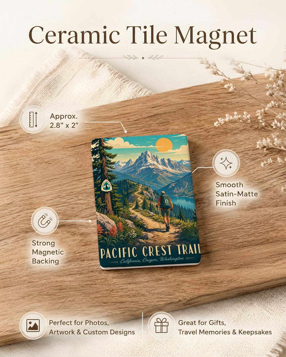 Pacific Crest Trail Fridge Magnet, PCT Hiking Trail Souvenir, West Coast Long Distance Trail Gift, Outdoor Adventure Magnet