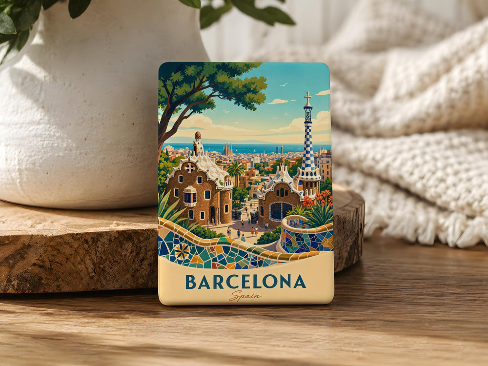 Park Güell Barcelona Fridge Magnet, Gaudí Mosaic Park Souvenir Magnet, Spain Travel Landmark Refrigerator Magnet