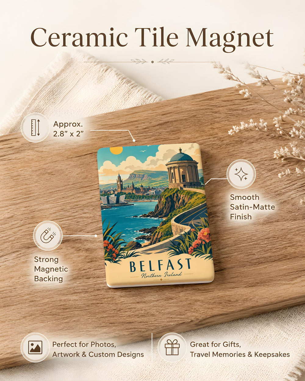 Northern Ireland Fridge Magnet, Belfast Landmark Souvenir, Giant’s Causeway Travel Keepsake, Irish Gift for Home Kitchen Decor