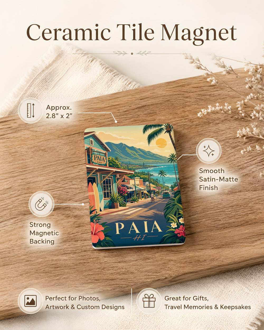 Paia Hawaii Fridge Magnet, Paia HI Souvenir Magnet, Maui Travel Keepsake, Hawaiian Island Vacation Gift