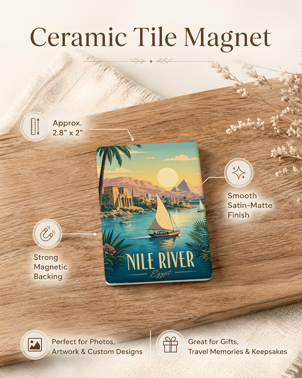 Nile River Fridge Magnet, Egypt River Map Souvenir, African River Landmark Travel Gift, Nile Valley Keepsake Magnet
