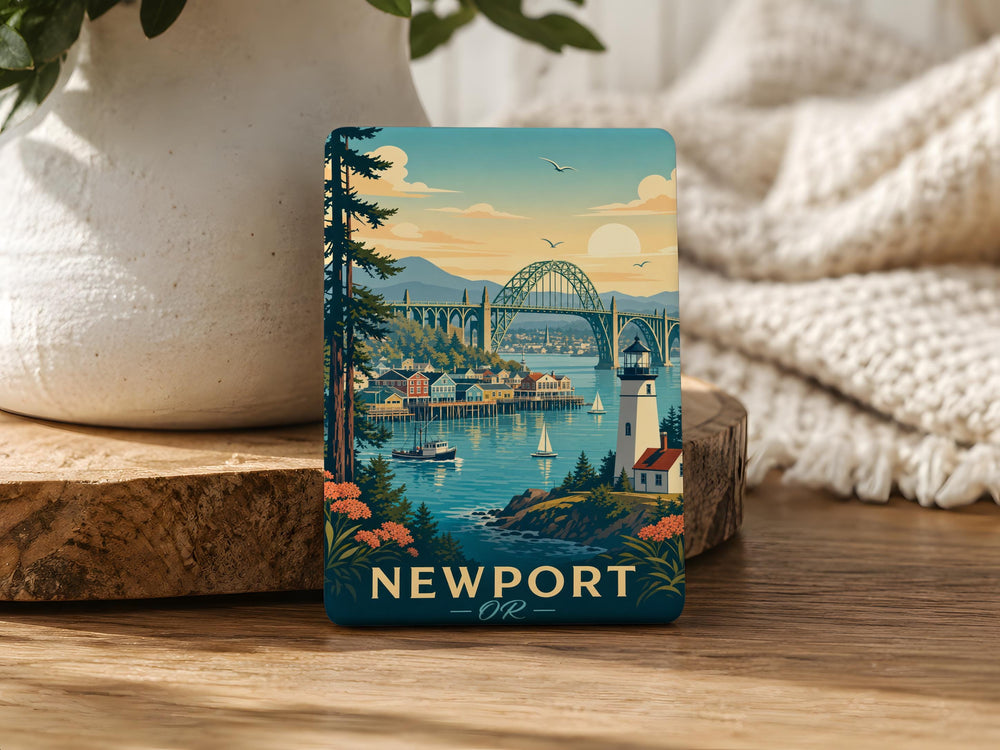Newport Oregon Fridge Magnet, Newport OR Souvenir Magnet, Oregon Coast Travel Gift, Coastal Town Keepsake Magnet