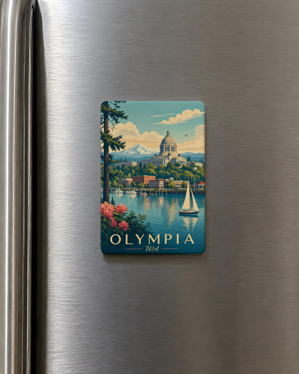 Olympia WA Fridge Magnet, Olympia Washington Souvenir Magnet, Washington State Travel Gift, Pacific Northwest Keepsake Magnet
