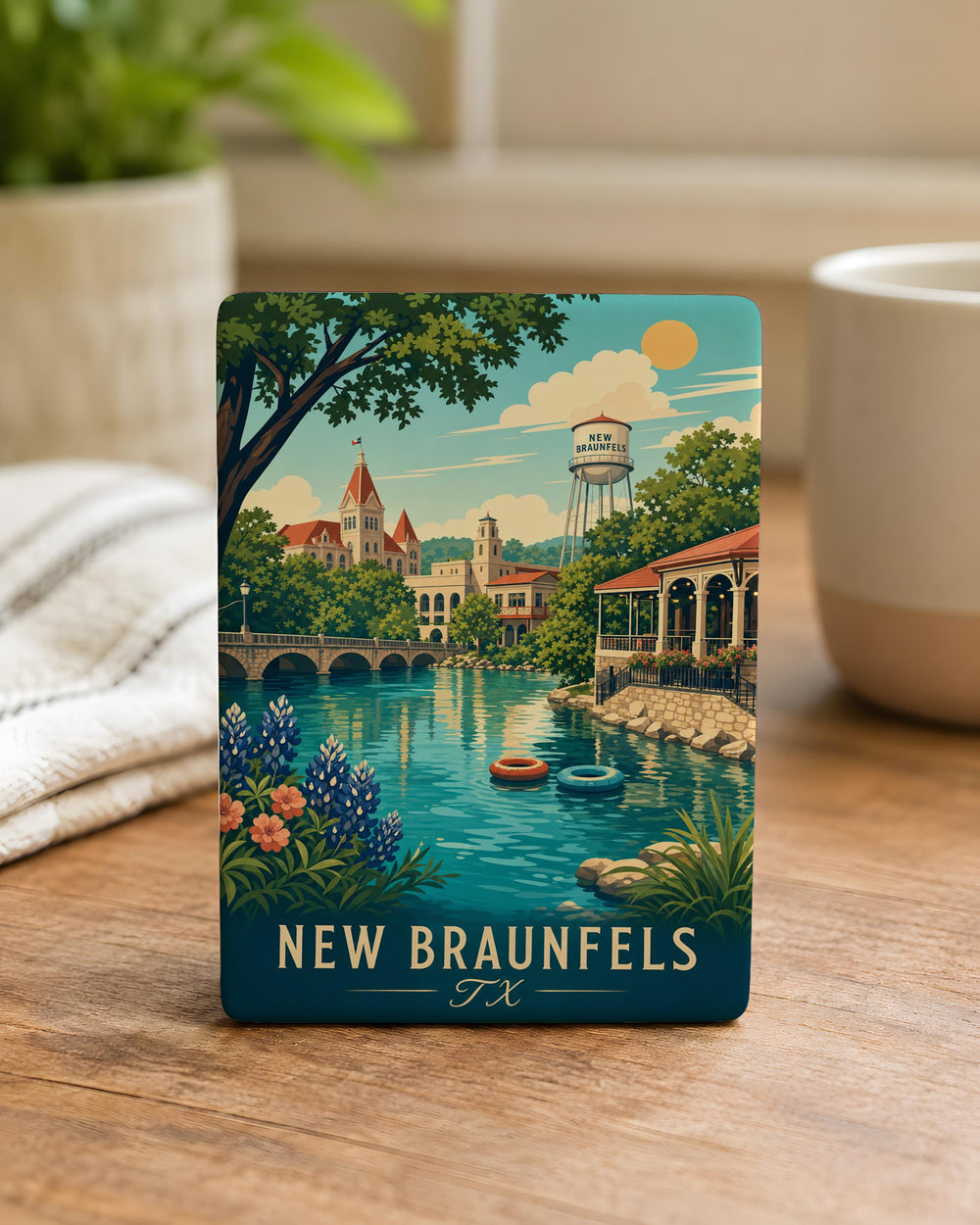 New Braunfels TX Fridge Magnet, New Braunfels Texas Souvenir Magnet, Hill Country Travel Gift, City Landmark Keepsake Magnet