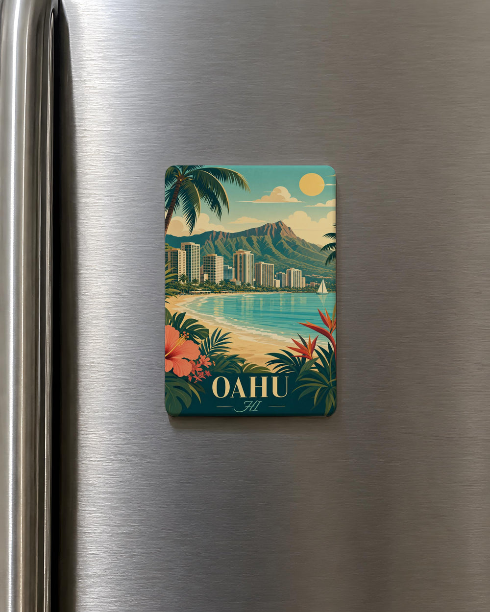 Oahu Hawaii Fridge Magnet, Oahu HI Souvenir Magnet, Hawaii Island Travel Gift, Oahu Vacation Keepsake, Honolulu Memorabilia Magnet