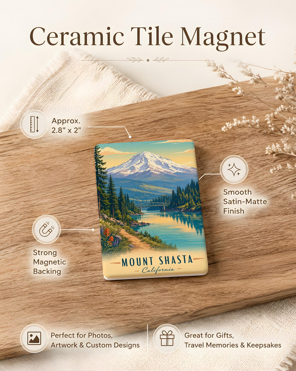 Mount Shasta Fridge Magnet, California Mountain Souvenir Magnet, Mount Shasta Landmark Refrigerator Magnet