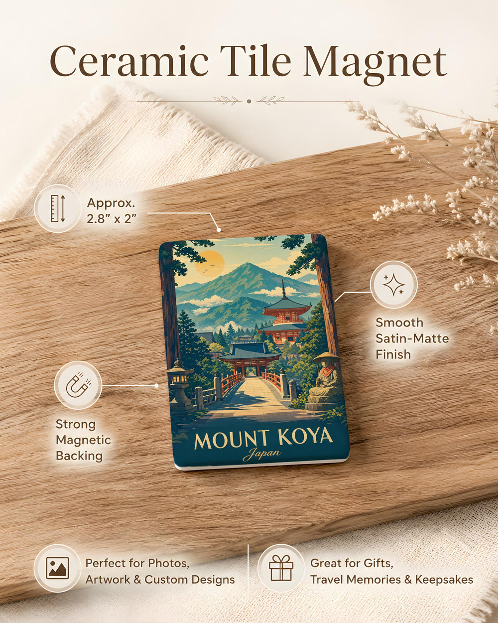 Mount Koya Fridge Magnet, Koyasan Japan Temple Mountain Souvenir Magnet, Sacred Buddhist Site Travel Keepsake Magnet