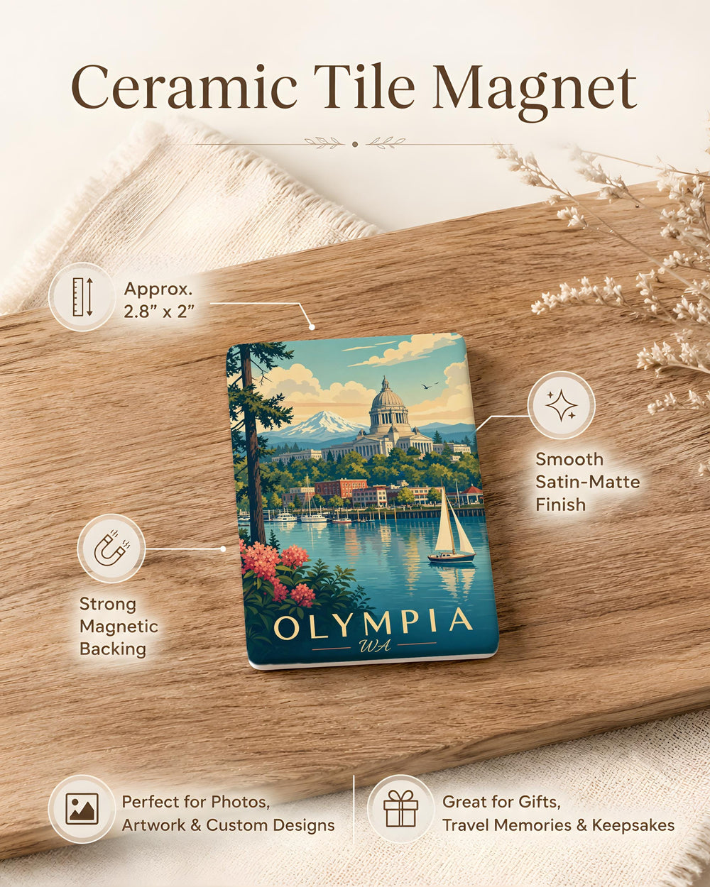 Olympia WA Fridge Magnet, Olympia Washington Souvenir Magnet, Washington State Travel Gift, Pacific Northwest Keepsake Magnet