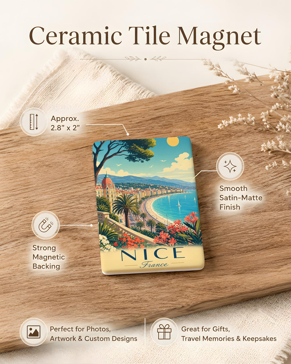 Nice France Fridge Magnet, Nice French Riviera Souvenir Magnet, Côte d’Azur Travel Gift, France Vacation Keepsake Magnet