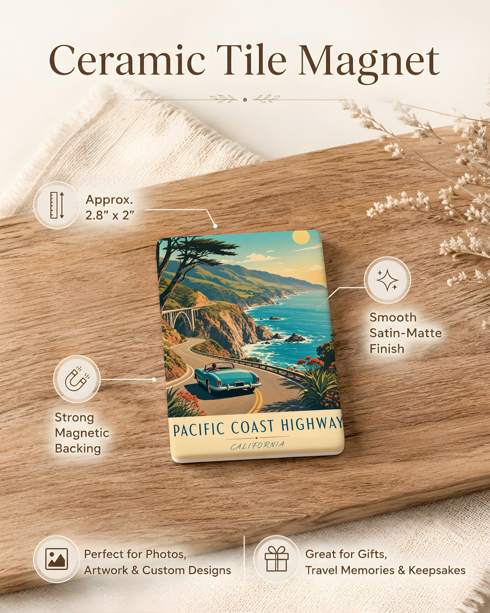 Pacific Coast Highway Fridge Magnet, California Coastal Road Trip Souvenir, Scenic Ocean Drive Landmark Gift