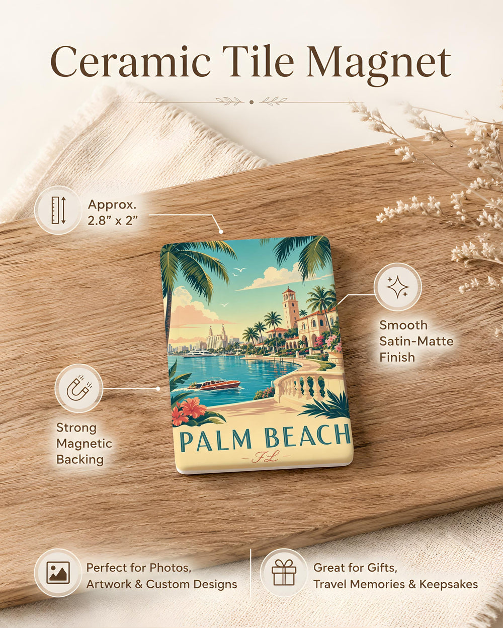 Palm Beach Florida Fridge Magnet, Palm Beach FL Souvenir Magnet, Coastal Beach Town Travel Keepsake Gift