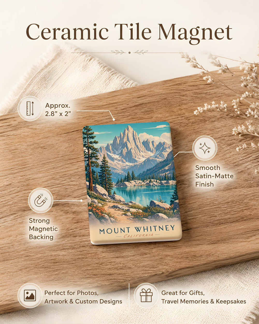 Mount Whitney Fridge Magnet, California Sierra Nevada Mountain Souvenir, Hiking Climbing Outdoor Adventure Gift