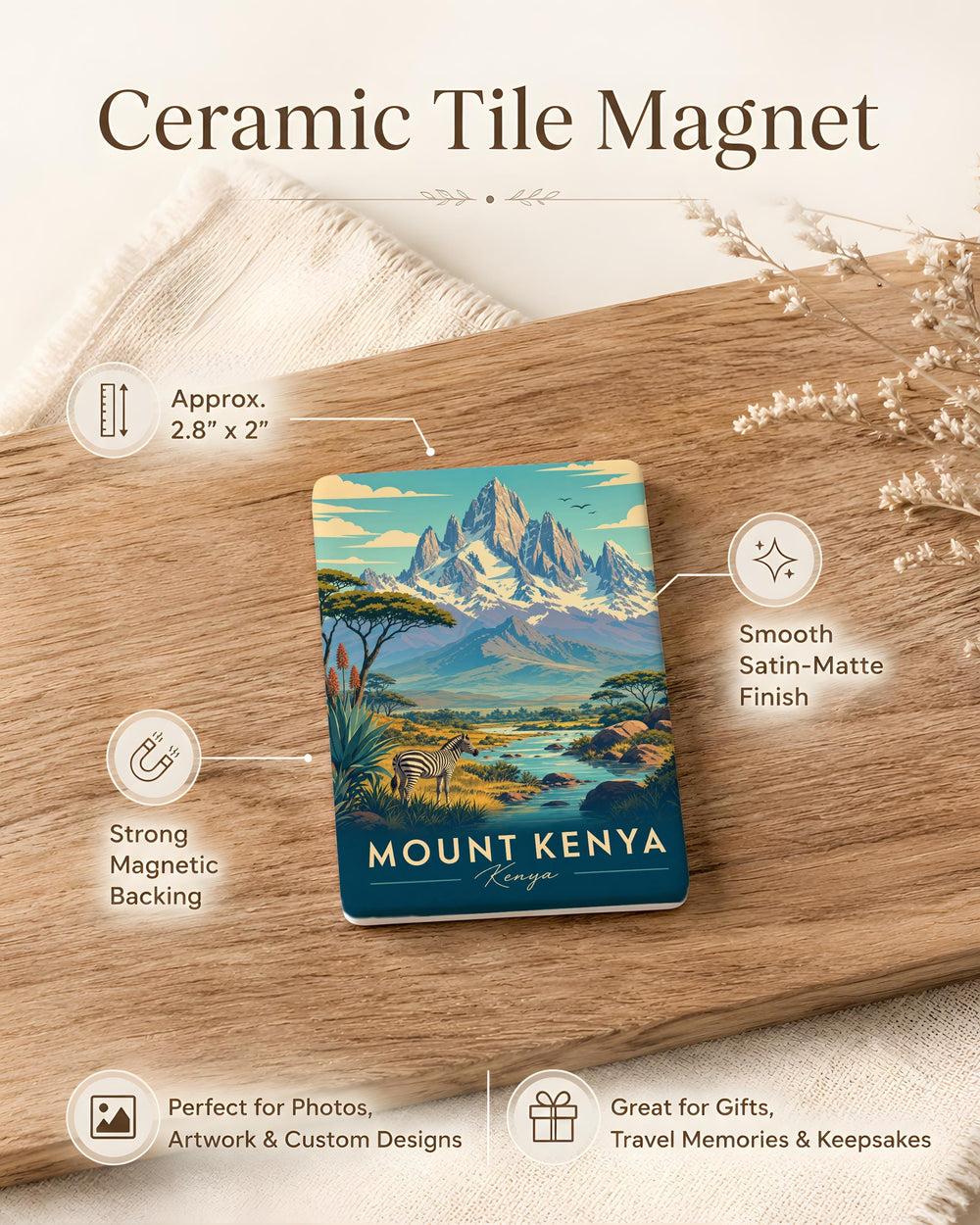 Mount Kenya Fridge Magnet, Kenya Mountain Souvenir Magnet, African Peak Travel Keepsake, Mt Kenya Landmark Magnet