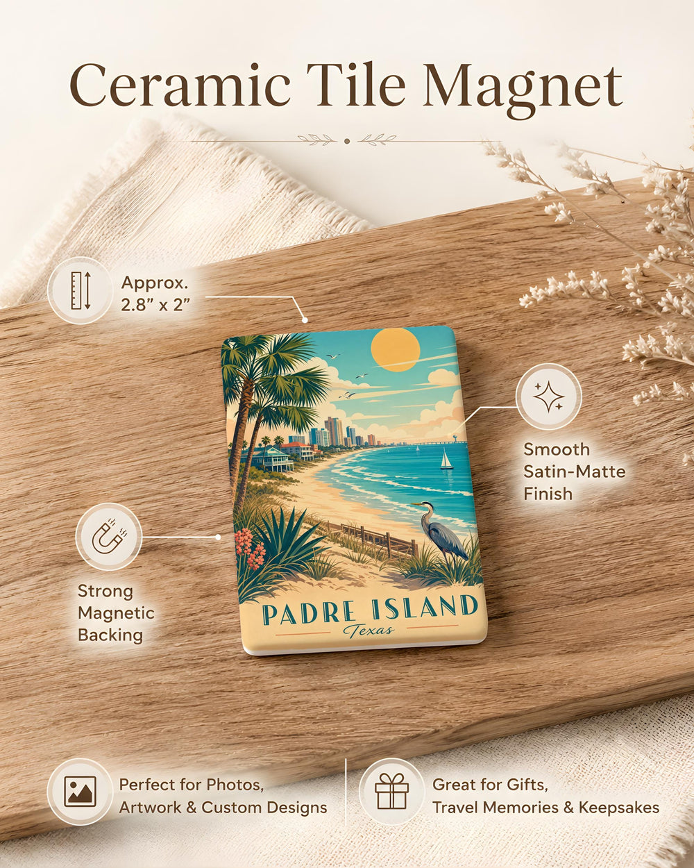Padre Island Fridge Magnet, South Texas Coastal Souvenir Magnet, Beach Vacation Keepsake, Texas Gulf Coast Travel Magnet