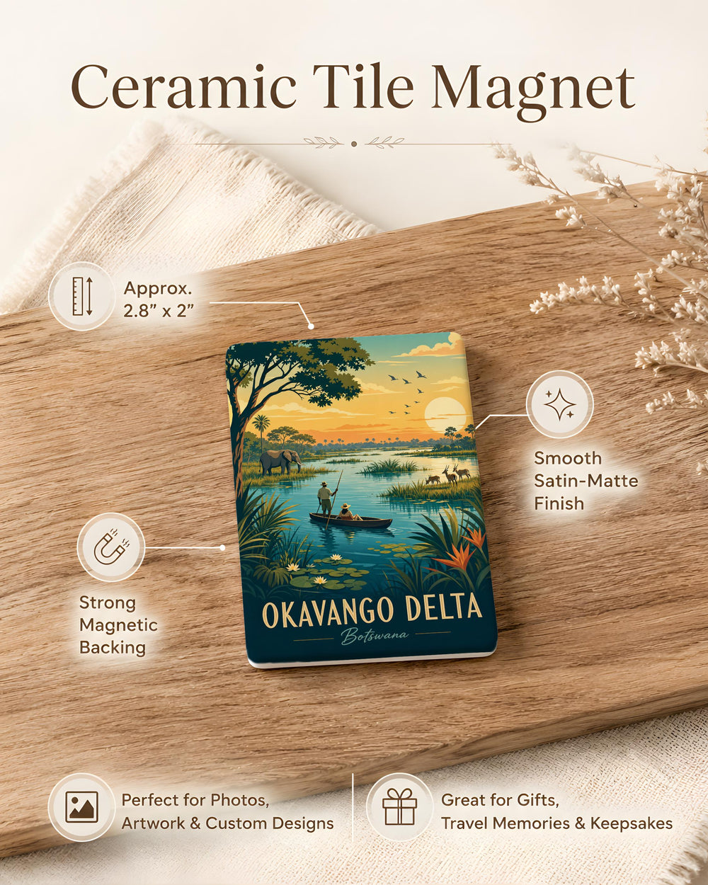 Okavango Delta Fridge Magnet, Botswana Wildlife & Wetlands Souvenir Magnet, African Safari Travel Gift
