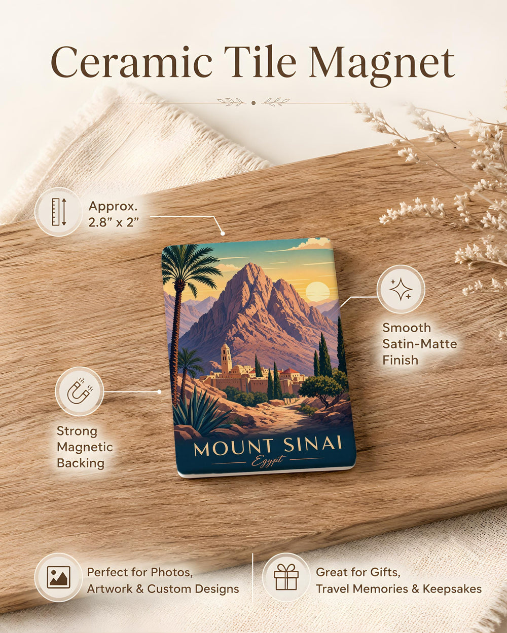 Mount Sinai Fridge Magnet, Holy Mountain Landmark Souvenir, Biblical Israel Travel Keepsake, Religious Gift for Pilgrims