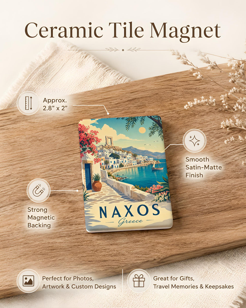 Naxos Greece Fridge Magnet, Naxos Island Souvenir Magnet, Greek Cyclades Travel Keepsake, Naxos Landmark Magnet