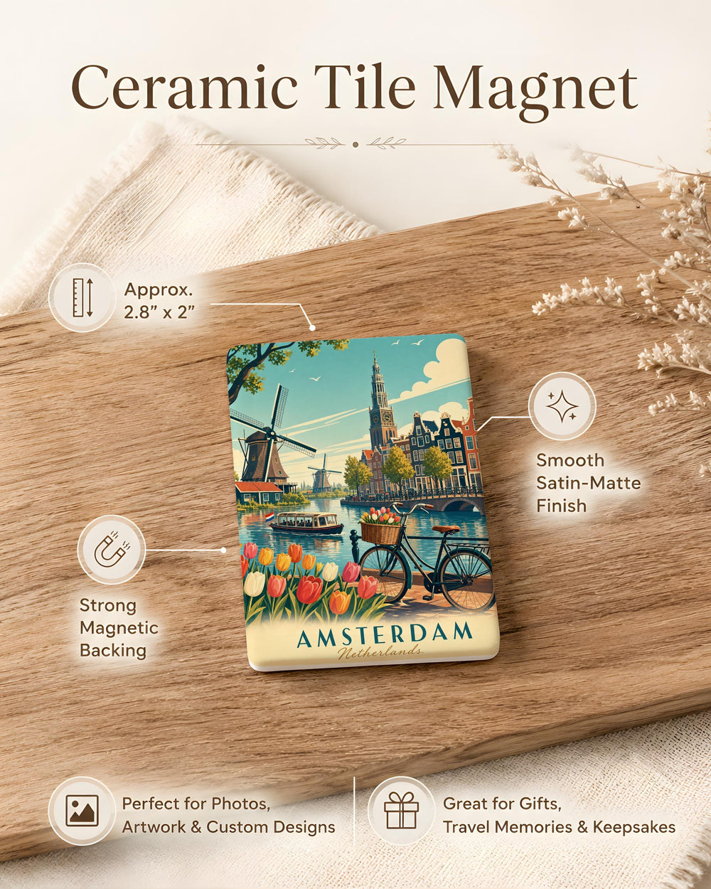 Netherlands Fridge Magnet, Holland Souvenir Magnet, Netherlands Travel Gift, Dutch Landmark Magnet, Netherlands Keepsake Magnet