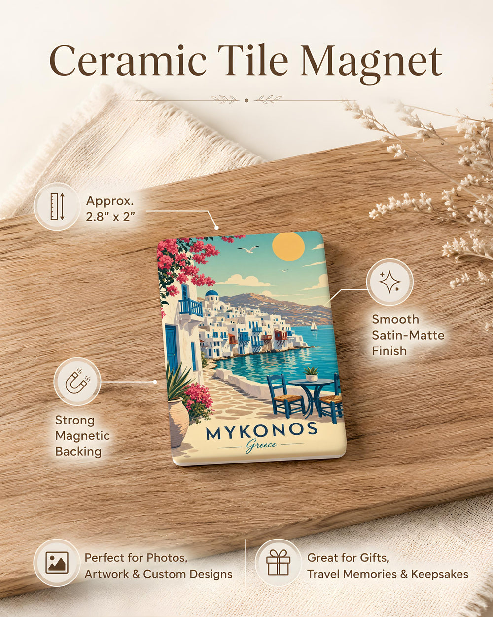 Mykonos Greece Fridge Magnet, Mykonos Island Souvenir, Greek Travel Gift, Cyclades Vacation Keepsake, Aegean Greece Magnet