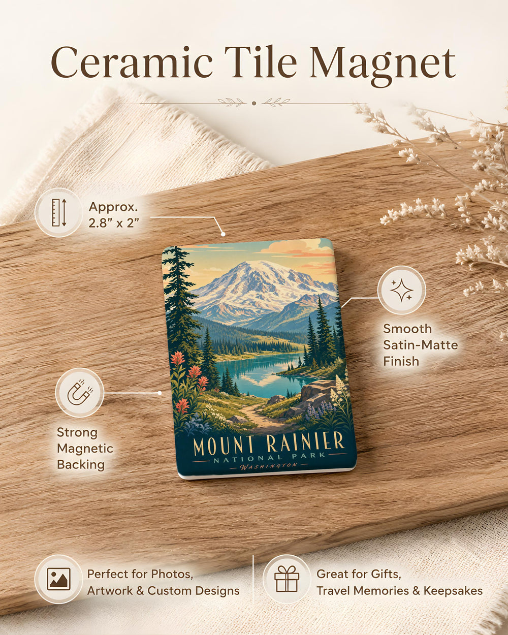 Mount Rainier National Park Fridge Magnet, Washington Mountain Souvenir, Paradise Skyline, Scenic Nature Travel Keepsake