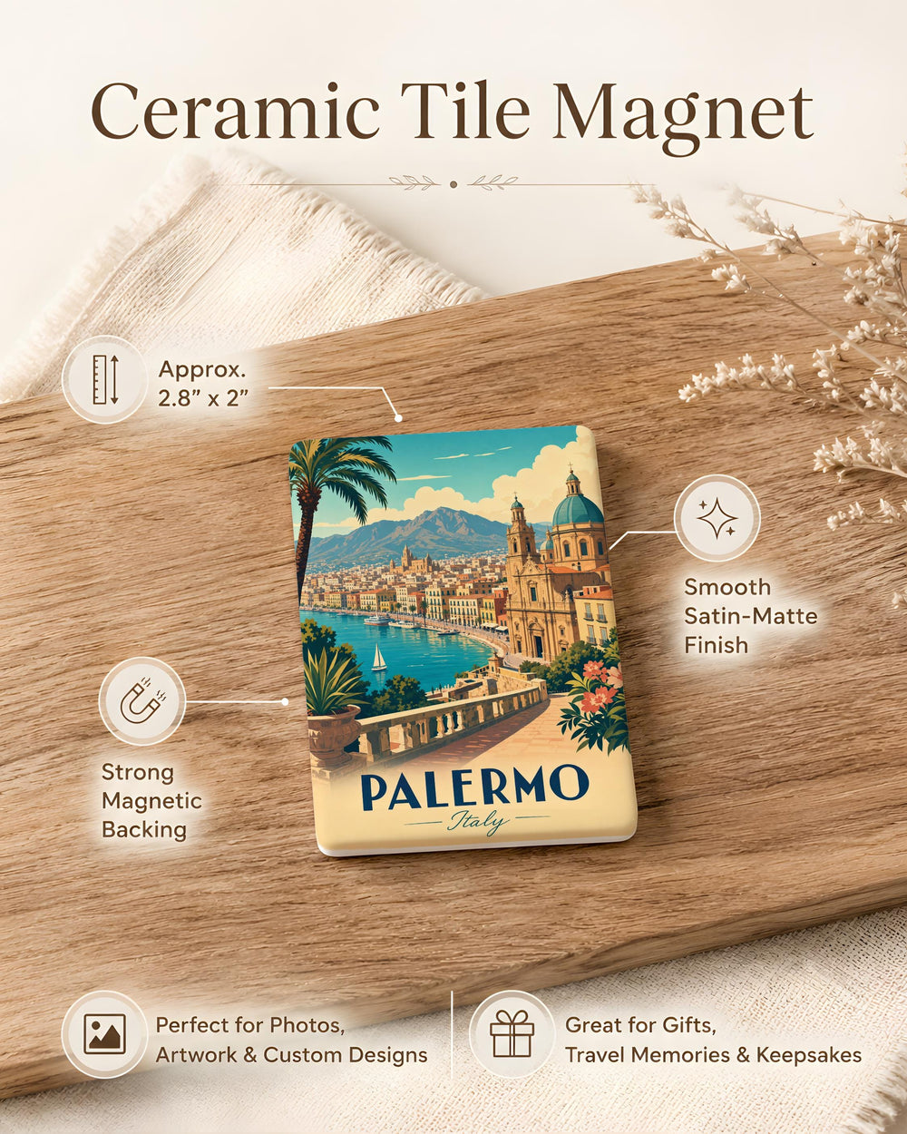 Palermo Italy Fridge Magnet, Sicily Travel Souvenir, Palermo City Landmark Keepsake, Italy Vacation Gift, Mediterranean Destination Magnet