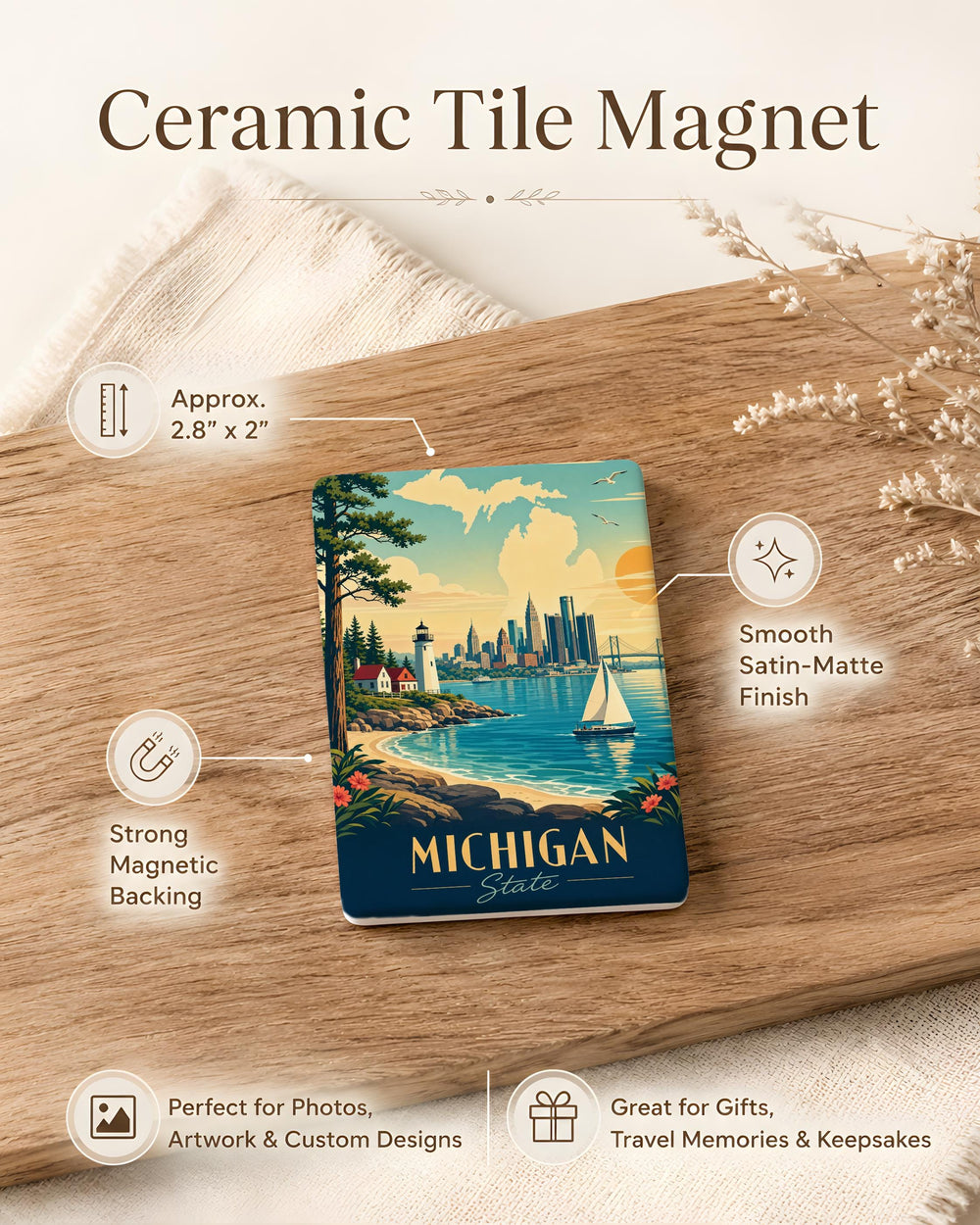 Michigan Fridge Magnet, Michigan State Souvenir Magnet, Great Lakes Michigan Travel Keepsake, Michigan Gift, USA State Magnet