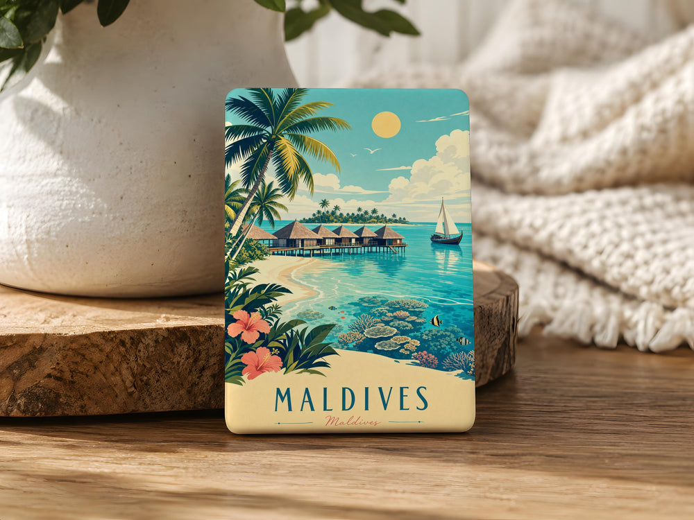Maldives Fridge Magnet, Maldives Islands Souvenir Magnet, Tropical Beach Ocean Palm Trees Travel Gift Magnet