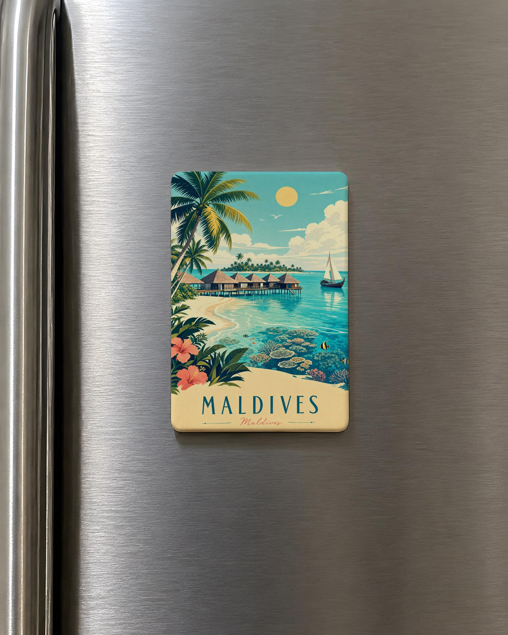 Maldives Fridge Magnet, Maldives Islands Souvenir Magnet, Tropical Beach Ocean Palm Trees Travel Gift Magnet