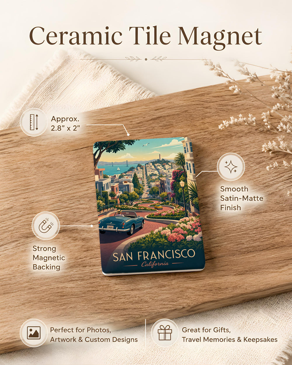 Lombard Street San Francisco Fridge Magnet, Crooked Street Landmark Souvenir Magnet, California Travel Gift Magnet