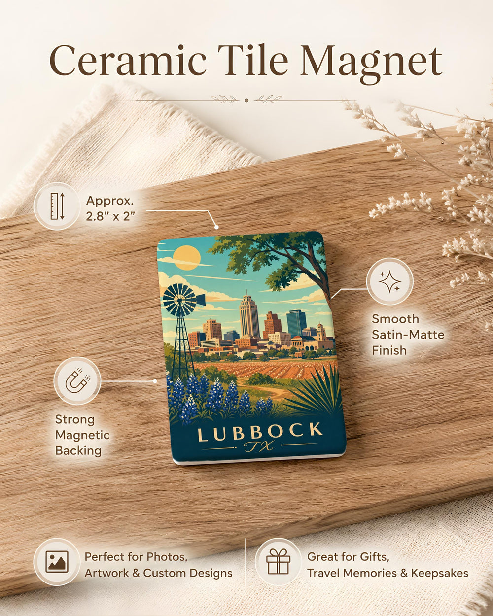 Lubbock TX Fridge Magnet, Lubbock Texas Souvenir Magnet, West Texas Travel Keepsake, Texas City Magnet Gift
