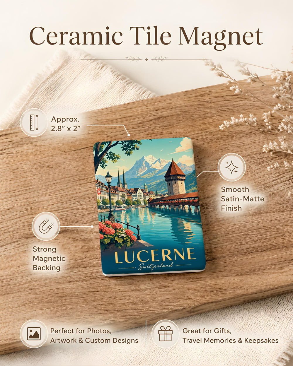 Lucerne Switzerland Fridge Magnet, Lucerne Souvenir Magnet, Swiss Travel Gift, Lake Lucerne Landmark Magnet, Switzerland Keepsake
