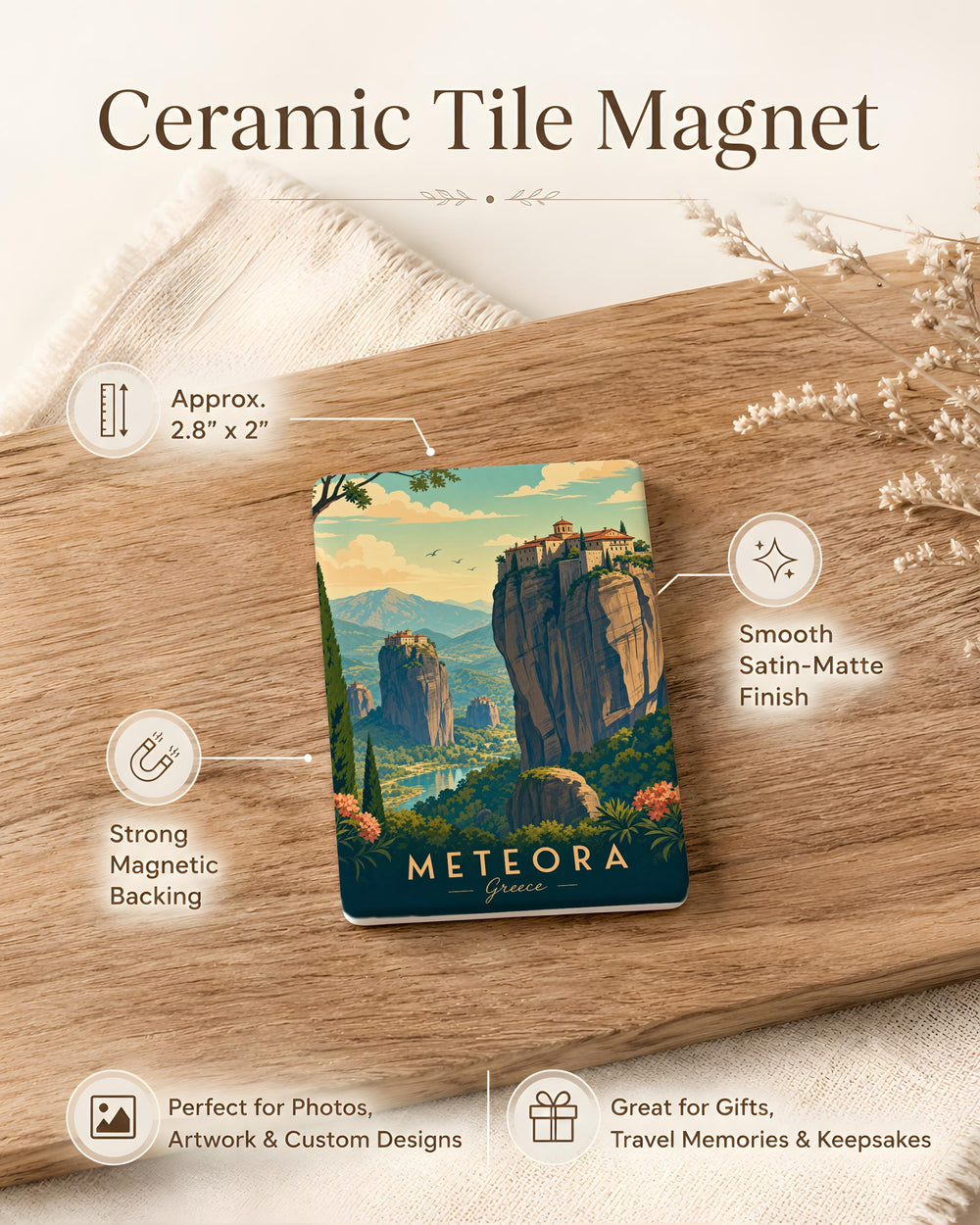 Meteora Greece Fridge Magnet, Monastery Cliffs Souvenir Magnet, Greek Travel Landmark Refrigerator Magnet